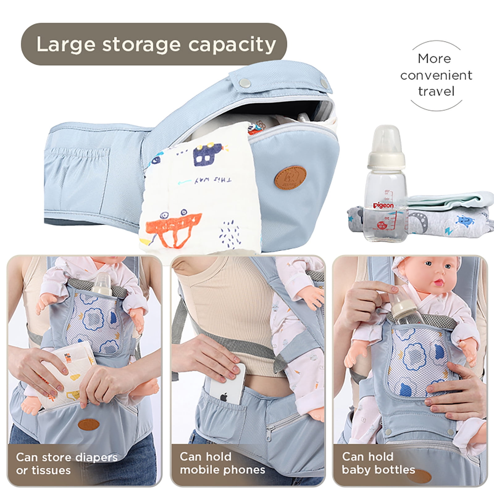 Babyltrl 6-in-1 Baby Carrier with Hip Seat, Ergonomic Baby Wraps Carrier, Head Support and Breathable Mesh for Newborn Toddlers up to 44 lbs, Blue