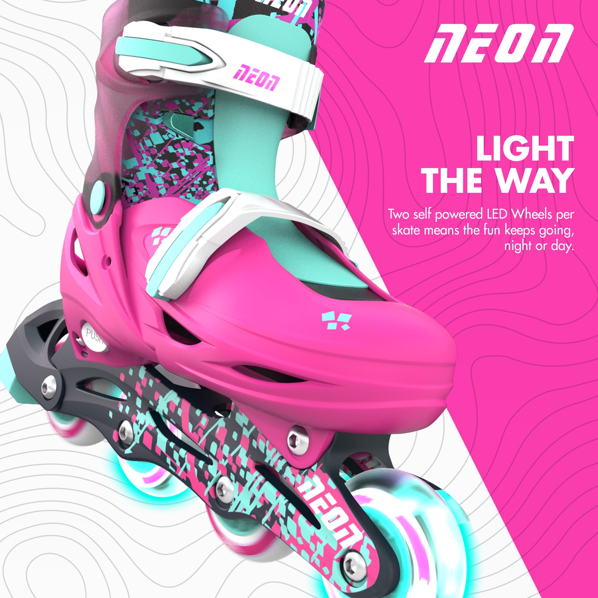 Yvolution Neon Kids Inline Skates - Girls, Size 12-2 Adjustable, One Pair, Pink and Green