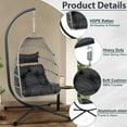 thumbnail image 2 of Egg Chair with Stand, Foldable Hanging Swing Chair with Cushions & Pillow, HDPE Rattan & Aluminum-Steel Frame, 350lbs Capacity All-Weather Indoor/Outdoor Use for Patio, Balcony, Bedroom,Dark Gray, 2 of 8