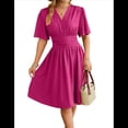 thumbnail image 2 of Vestido de Mujer de Verano 2025, Elegante Minivestido con Volantes y Escote en V Profundo, Vestidos A la Cintura Rosa Roja L, 2 of 10