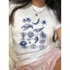 thumbnail image 1 of Camiseta estampada de cuello redondo, top vintage informal estampado para mujer, camisetas de ocio., 1 of 7
