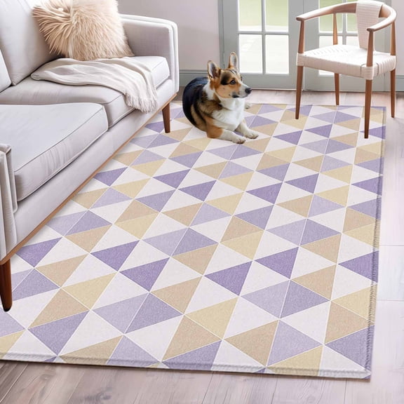 2.7'x5' Area Rugs, Purple Yellow Geometric Indoor Outdoor Area Rug for Living Room Bedroom, Modern Triangle Abstract Art Washable Bathroom Rugs Kitchen Floor Carpet Mats Home Decor Aesthetic