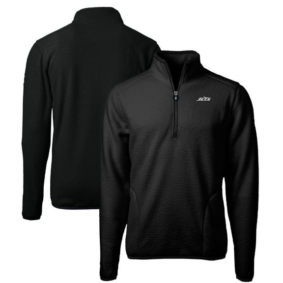 Men's Cutter & Buck Black New York Jets Big & Tall Monochromatic Logo Cascade Eco Sherpa Fleece Quarter-Zip Jacket