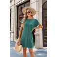 thumbnail image 6 of Womens Summer T Shirt Dress Casual Cap Sleeve Crewneck Loose Shift Mini Dresses Ink Green S, 6 of 9