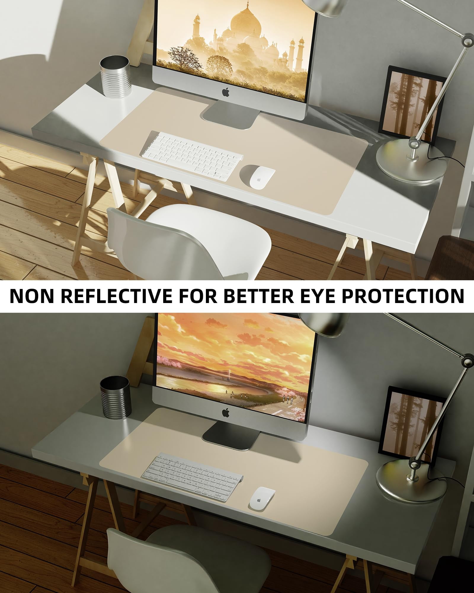 Leather Desk Pad Protector  Mouse Office Mat Non-slip Pu Blotter Large Waterproof For Office/home/decor (beige 48" X 17")
