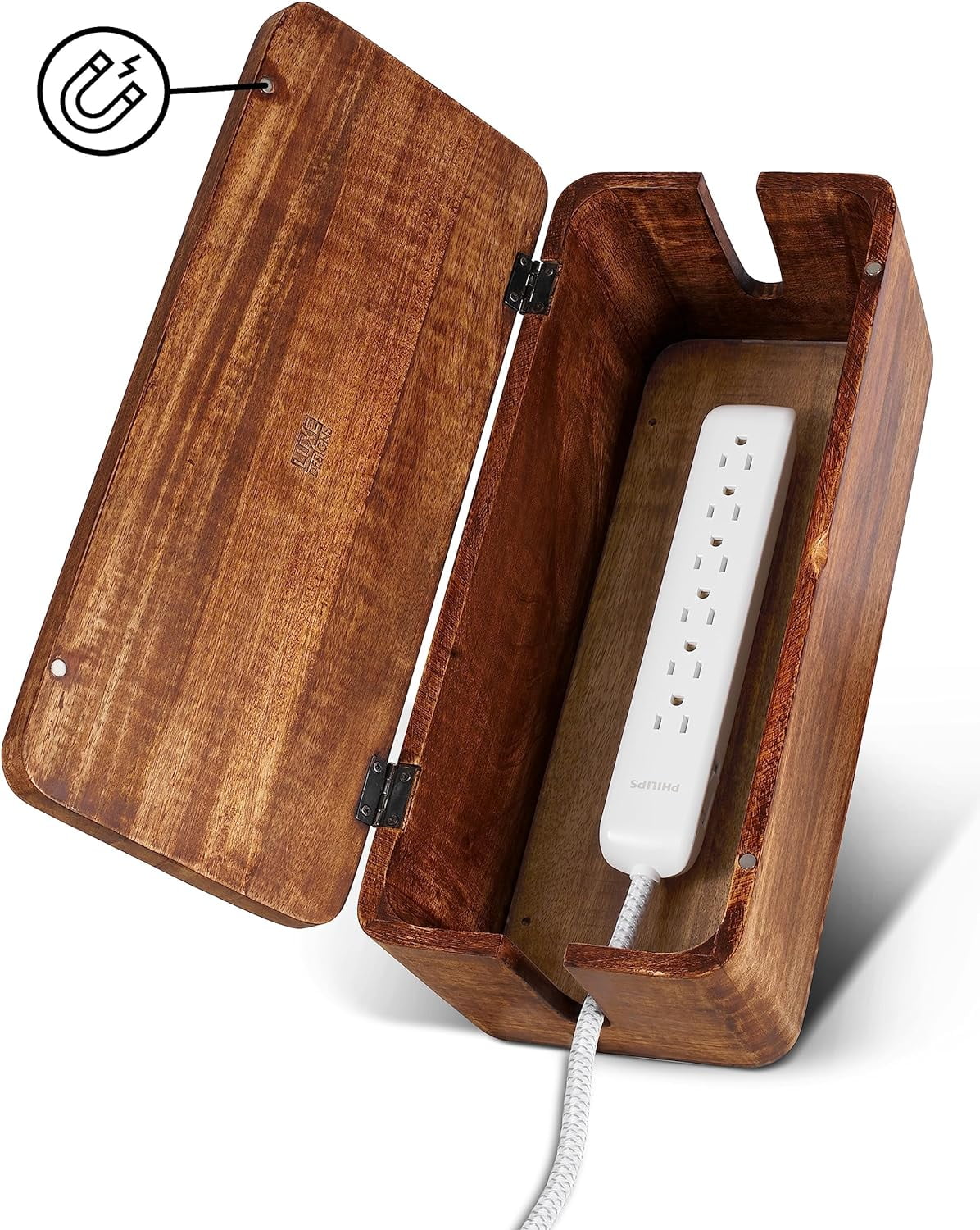 Luxe Designs Large Cable Management Box – Wooden Cord Organizer for Home & Office - Power Strips & Surge Protector - Wire Storage for Desk or Floor to Hide Cords and Cables
