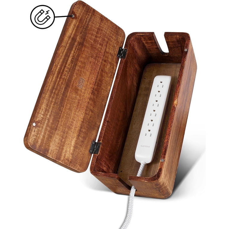 3-Size Wooden Cable Box Organizer Set With 130-Piece Management Kit – Desk Cord Hider For Power Strips (Walnut)