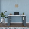 thumbnail image 3 of Ada Home Decor Minimalist Home Office Computer Desk Workstation with 2 Shelves 8-Cube Bookcase, White/Anthracite, 3 of 7