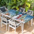 thumbnail image 2 of Dark Blue Snowman Christmas Table Cloths for 4 Foot Rectangle Tables, Xmas Tree Snowflake Gifts Patio Waterproof Elastic Fitted Tablecloths, Washable Rectangular Table Cover for Camping, 2 of 8