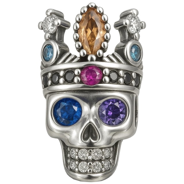 Charm calavera corona chapa plata SkullCrown01 1Pza Plata S925 Chapa Separador Fijo Cráneo/Corona Plata/Multicolor Caja