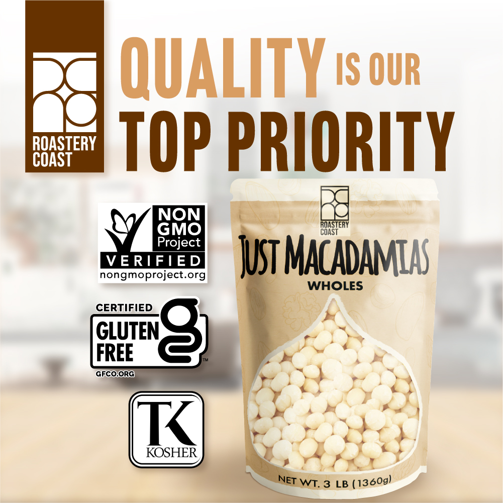 Roastery Coast - Daily Nuts | Just Raw Macadamia Nuts Unsalted | 3 Pounds | Bulk Nuts | Wholes | Healthy Nuts | Gluten free | Macadamia nut butter | Non GMO | Nut snacks | Unsalted | Keto snack