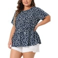 thumbnail image 2 of DARING DIVA Women's Plus Polka Dots Crew Neck Peplum Blouse 3X Navy Blue, 2 of 6