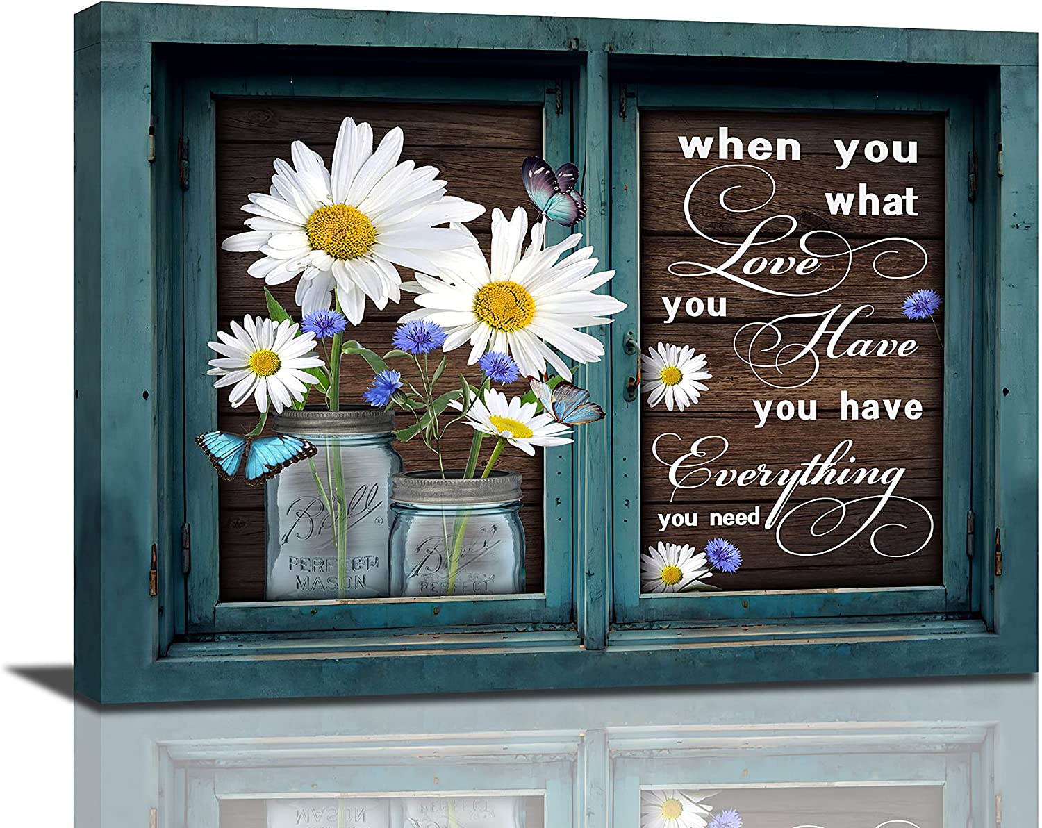 Rustic Flower Wall Art Daisy In The Window Inspirational Quotes Canvas Prints Farmhouse Floral