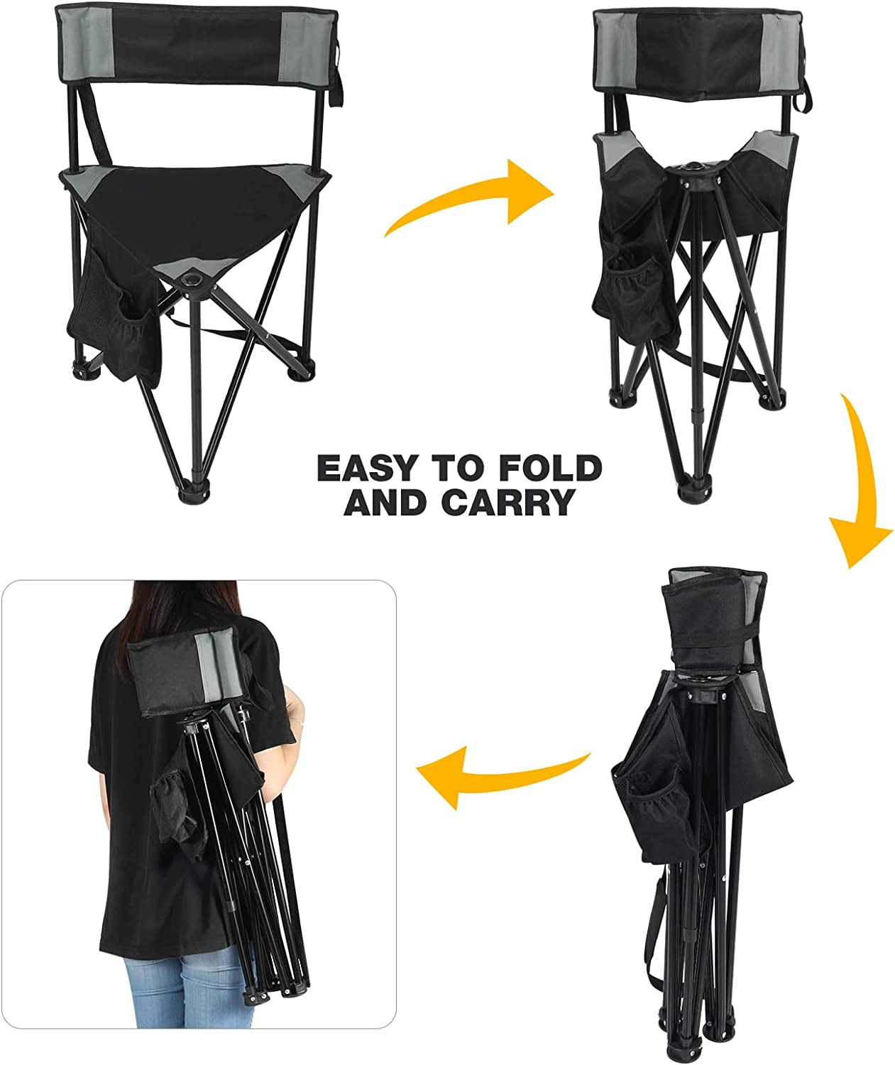 REDCAMP 2 Pack Foldable Tripod Chairs Lightweight Portable Suitable for Outdoor Backpacking Black Walmart