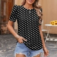 thumbnail image 2 of Women's Short Puff Sleeve Tops 2025 Trendy Crew Neck Striped T Shirts Casual Loose Fit Summer Basic Blouses (M, Black 1), 2 of 5