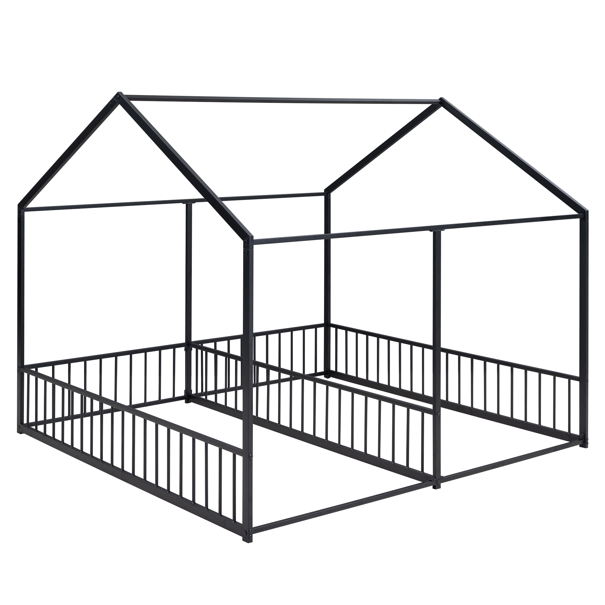 Euroco Metal Twin Size House Canopy Bed, 2-in-1 Beds for Kids Room, Black