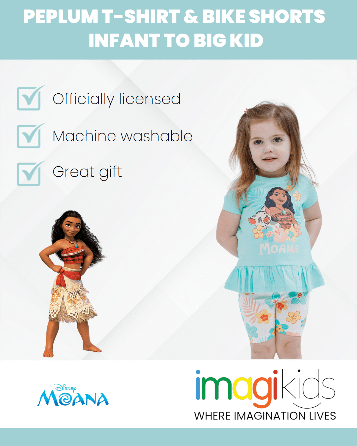 Disney Moana Floral Peplum T Shirt and Bike Shorts Outfit Set Toddler to Big Kid