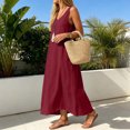 thumbnail image 6 of ClodeEU Women's V Neck Wide Strap Sleeveless Linen Maxi Dress, Casual Loose Summer Dress Wine,Women's Plus L, 6 of 7