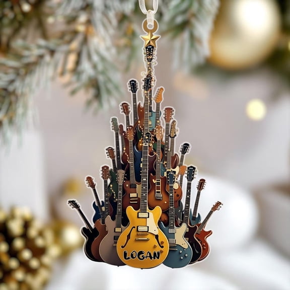 Personalized Guitar Tree Ornament Custom Name Musician Christmas Ornament Gift for Guitar Player Band Member Rock Music Lover Decor