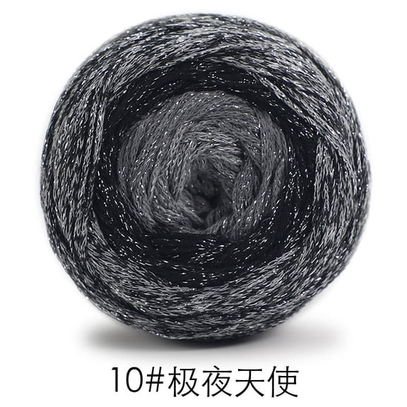 XmhyTop-A 200g Cake Yarn with Silver Sparkle Hollow Cotton Thread for Crochet, Gradient Sparkling Crochet Bag Yarn, Shimmer Knitting Yarn,Black