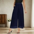 thumbnail image 2 of Rhuody Casual Plus Size Pants For Women Flowy Wide Leg Pants High Waisted Elastic Waistband Chiffon Trousers With Pockets Retro Clothing Dark Blue 3Xl, 2 of 5