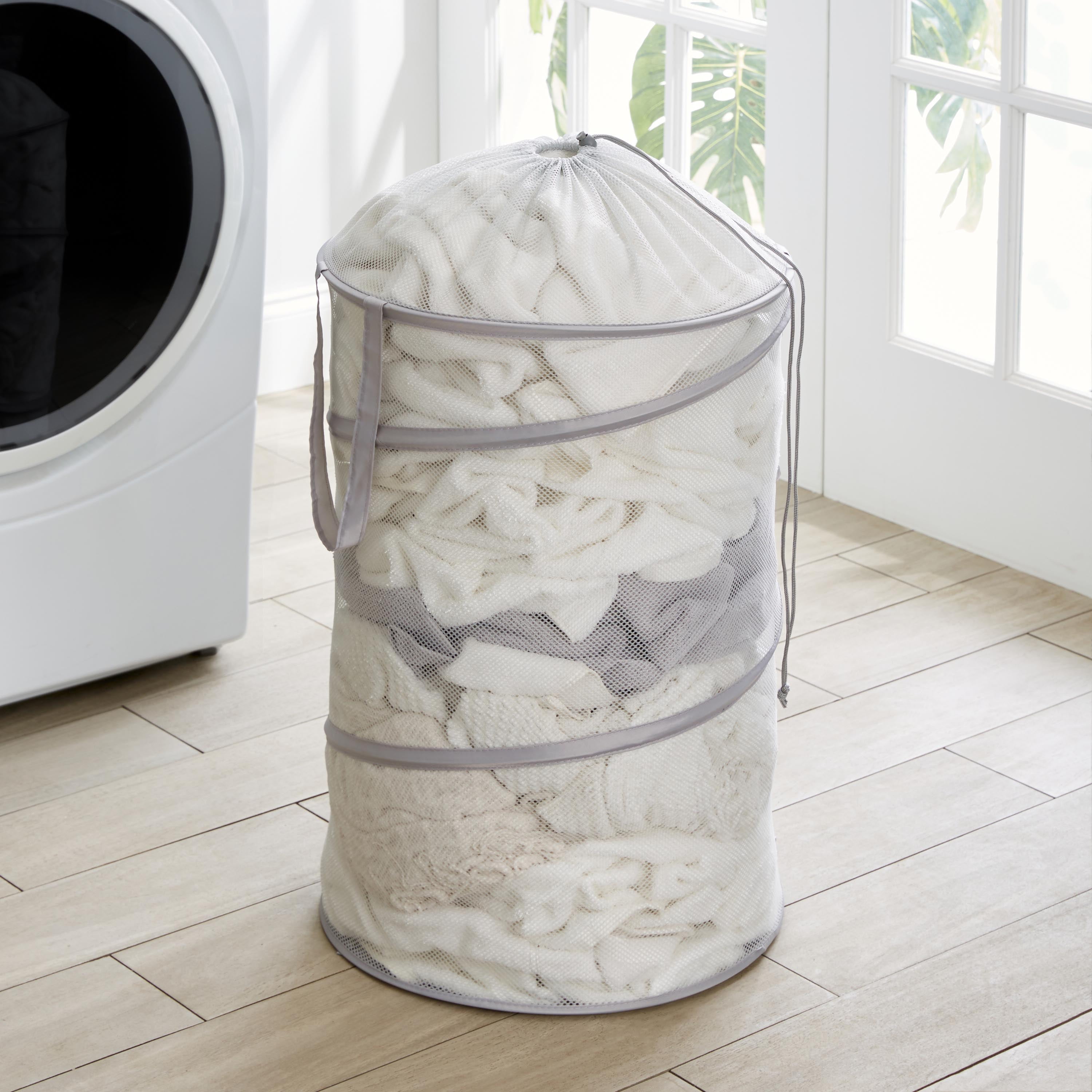 (3 pack) Mainstays Easy Carry Handles Laundry Hamper with Cinch Top, Soft Silver