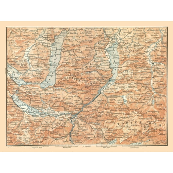 Historic Map - North Austria - Baedeker 1896 - Vintage Wall Art