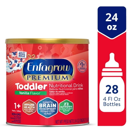 Enfagrow PREMIUM Toddler Next Step, Omega 3 DHA Prebiotics, Toddler Nutritional Milk Drink, Natural Vanilla Milk Flavor Powder Can, 24 Oz