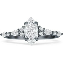 Art Deco Marquise Vintage Style Ring Cubic Zirconia Black Tone 925 Sterling Silver, Size 5