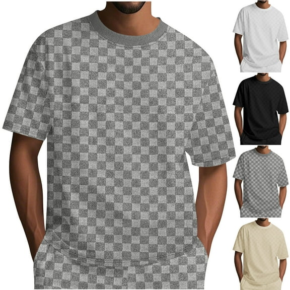 Ashirexll T Shirts for Man, Mens Shirts Casual, Big and Tall Fashion Solid Color and Plaid Printed Tops Short Sleeve Round Neck T-shirt