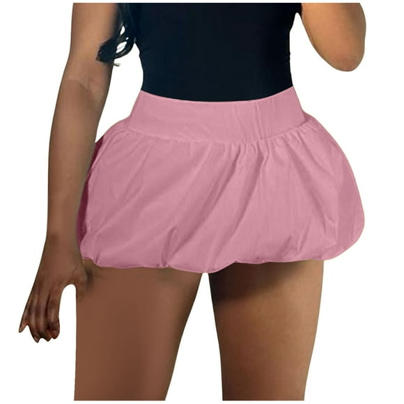 Womens Hi Low Skirt Long Poodle Skirt for Women Asymmetrical High Waist Lace up Front Slit Skirts for Women Lace Knee Length Ladies Casual Solid Color All High Waist Short Pink XS