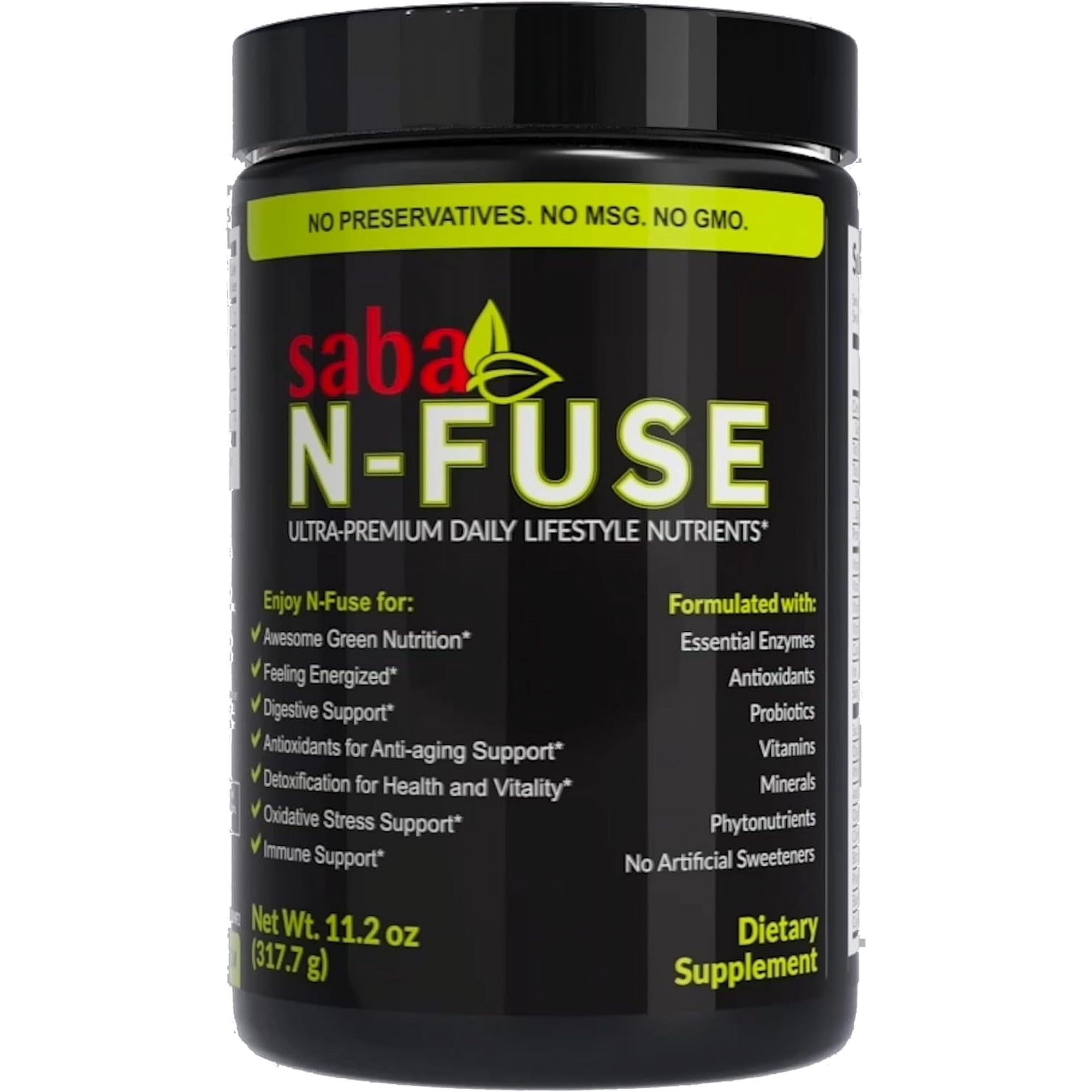 Saba N-Fuse-Supper Foods-Phytonutrients, Super Fruits, Pre & Probiotics, Enzymes, Adaptogens, Antioxidants-Eliminate Toxins, Gas. Provides Digestive Support, Boost, Immune System & Energy-30 Servings