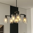 thumbnail image 3 of 9 Light Black Modern Chandelier Adjustable Height Farmhouse Industrial Hanging Light Clear Glass Shade for Kitchen Island Dining Room Living Room Bedroom, 3 of 7