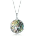 thumbnail image 1 of 925 Sterling Silver Rhodium Plated High Polished Nautical Sea Life Starfish Round Natural Abalone and Created Turquoise 18’’ Pendant Necklace, 1 of 4