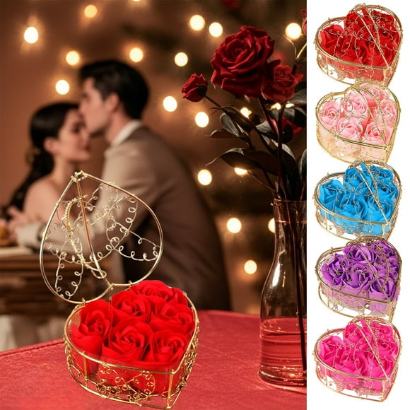 Cagogo under $5 5Pcs Soap Rose Flower Gift, Soap Flower Rose Iron Basket, Valentine's Day Decoration Gift, 6 Soap Roses Ornaments, Romantic Home Decor, Long Lasting Fragrant Display