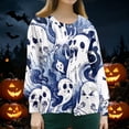 thumbnail image 3 of Domzest Women's Halloween Nurse Jacket Button Front Halloween Graphic Scrub Top Crew Neck Funny Medical Workwear Jacket Navy 5XL, 3 of 4