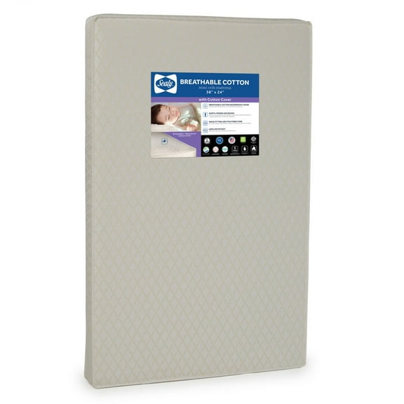 Sealy Breathable Cotton 38x24 Inch Mini Crib Mattress and Toddler Mini Pad, Waterproof, GREENGUARD Certified