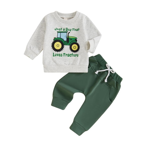 Hudaneo 2-Piece Boys Tractor Graphic Hoodie and Jogger Pants for Fall Season