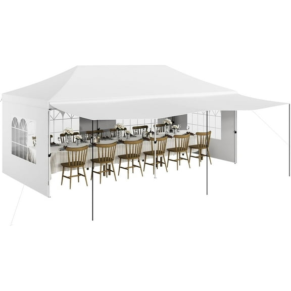 Garvee 10x20 Pop Up Canopy, Commercial Heavy Duty Canopy Tents for Parties with Roller Bag, 10x20 Tents with 6 Removable Sidewalls, Upgraded Thickened Legs, 6 Sand Bags, White