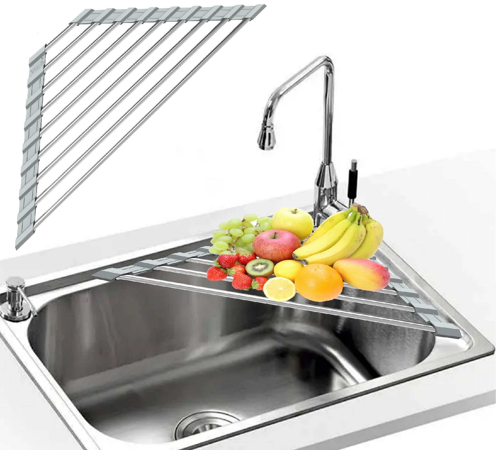  Tomorotec Triangle Roll-Up Dish Drying Rack for Sink Corner  Small Foldable Stainless Steel Over The Sink Multipurpose Kitchen Drainer  Caddy Organizer Storage Space Saver Shelf Holder (Gray)