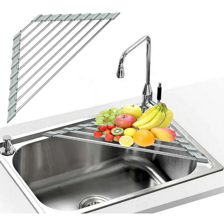 Fafcitvz Triangle Dish Drying Rack Multipurpose Roll-up Drying Rack for  Sink Corner Stainless Steel Over The Sink Corner Dish Drainer Mat for  Kitchen
