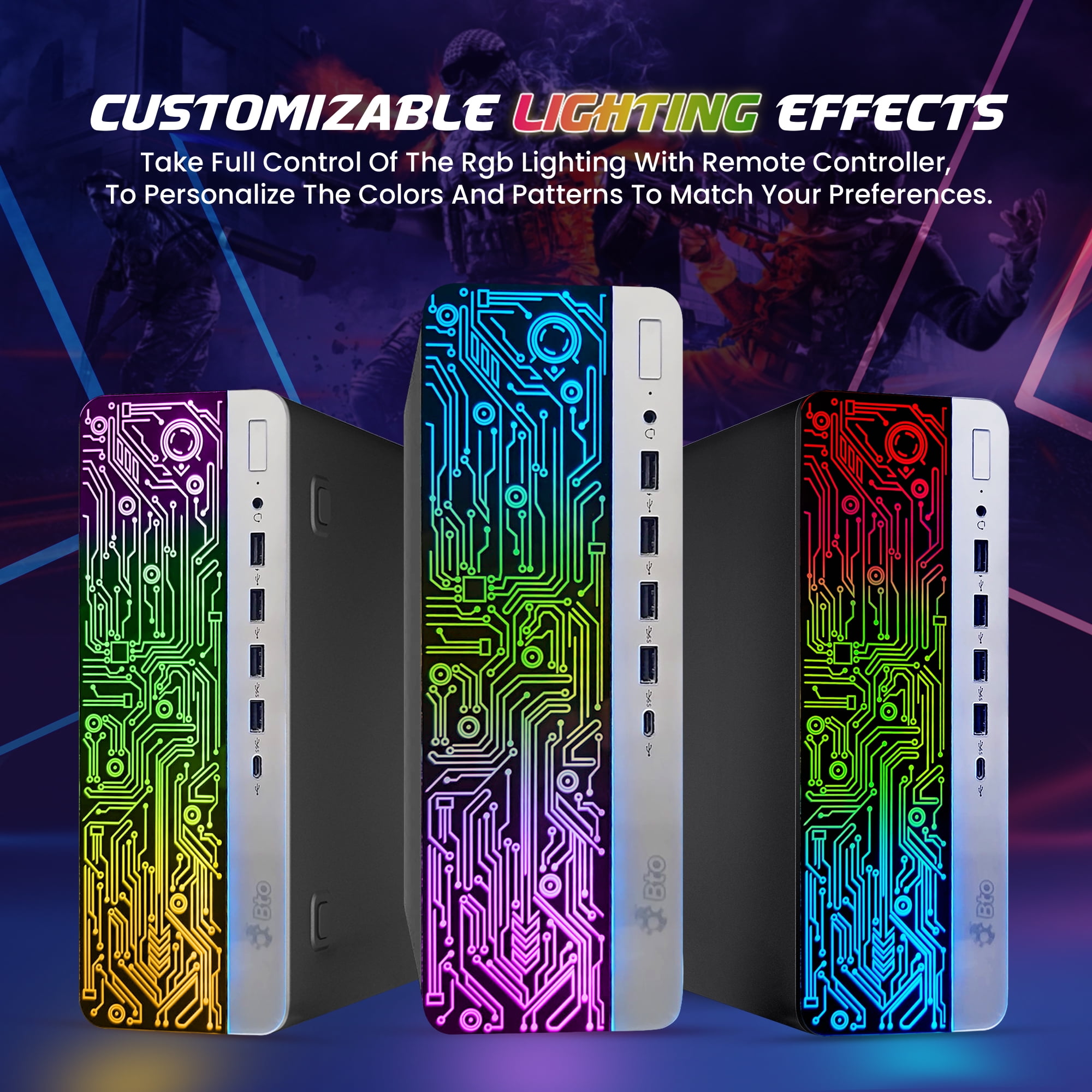 Refurbished HP Gaming Desktop, Intel Core i7-6700, 16GB RAM, 512GB SSD, NVIDIA GeForce GT 1030, 22" Monitor, RGB Set
