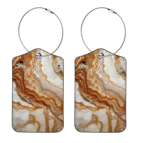 Luggage Tag, Travel Tags, Handbag Tag - Square PU Leather 2 Pack with Privacy Cover and Stainless Steel Ring - Suitable for Travel, Backpack, Handbag [Amazon Approved] Marble Texture