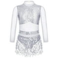 thumbnail image 3 of Haitryli Kids Girls Sequin Tassel Latin Dance Dress Long Sleeve Ballroom Salsa Rumba Tango Dancewear Silver 10, 3 of 5