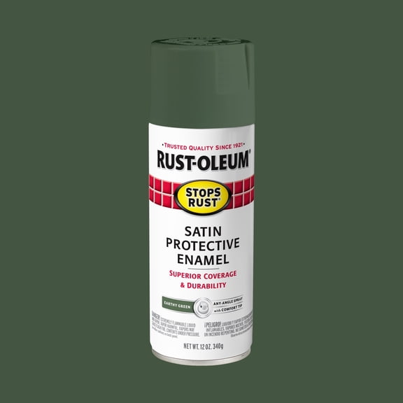 Earthy Green, Rust-Oleum Stops Rust Protective Enamel Satin Spray Paint-369192, 12 oz