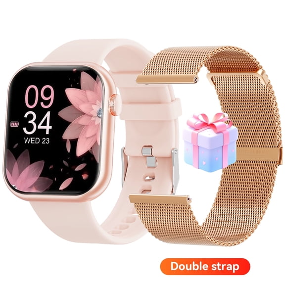 Mingdaln 2026 New 1.85-inch Women's Smart watch with 2 watch straps/Answer/Make Calls/120 Sports Modes/ IP68 Waterproof，Fitness Tracker Fits for Android Iphone Devices（Gold Milan Steel Belt）