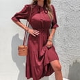 thumbnail image 2 of Vestido de cuello redondo de manga corta sólido informal de invierno cómodo de moda para mujer Pompotops  hdfakjf5089, 2 of 9