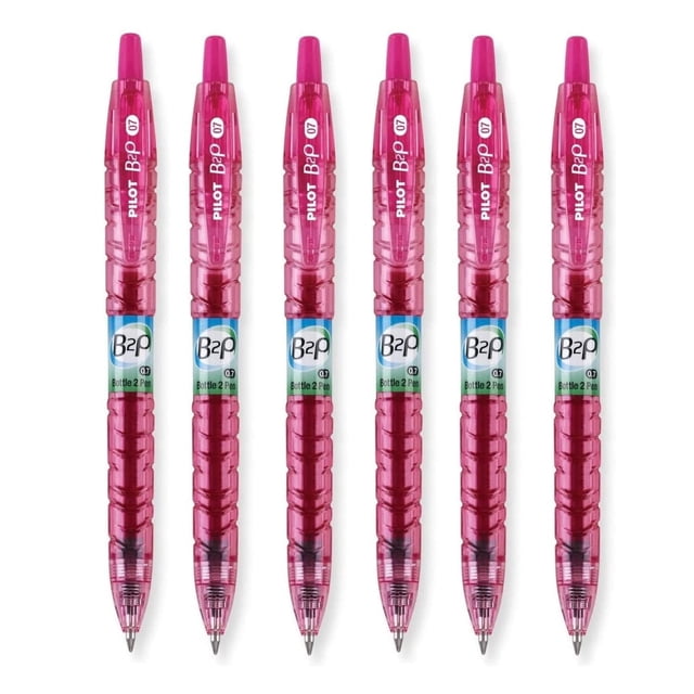 Bolígrafo gel PILOT B2P de botellas recicladas, 0,7 mm, tinta rosa, paquete de 6
