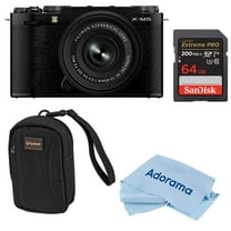 Fujifilm X-M5 Mirrorless Camera with XC 15-45mm f/3.5-5.6 OIS PZ Lens, Black, Bundle with 64GB Memory Card, Camera Case