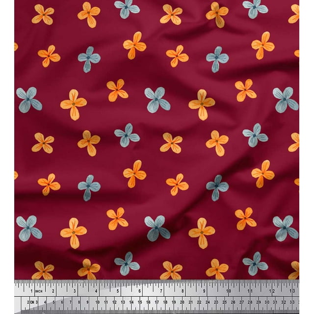 Soimoi Tissu en Coton Rouge à Motif Floral Artistique au Mètre 42 Pouces de Large